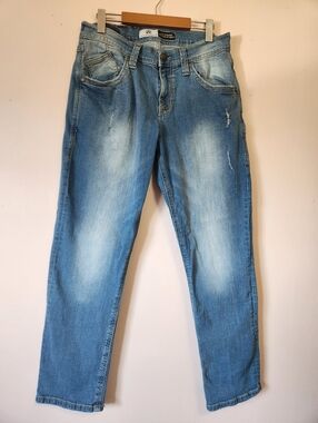 Rock & Republic Mens Slim Straight Jeans 32x30 Stretch Embroidered R Blue EUC